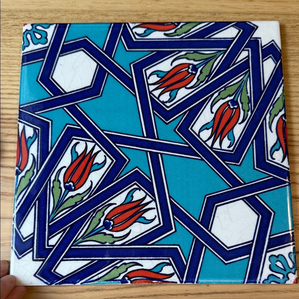 Kutahya Altin Turkish Decorative Tile HotPlate 8” Square Floral Traditional